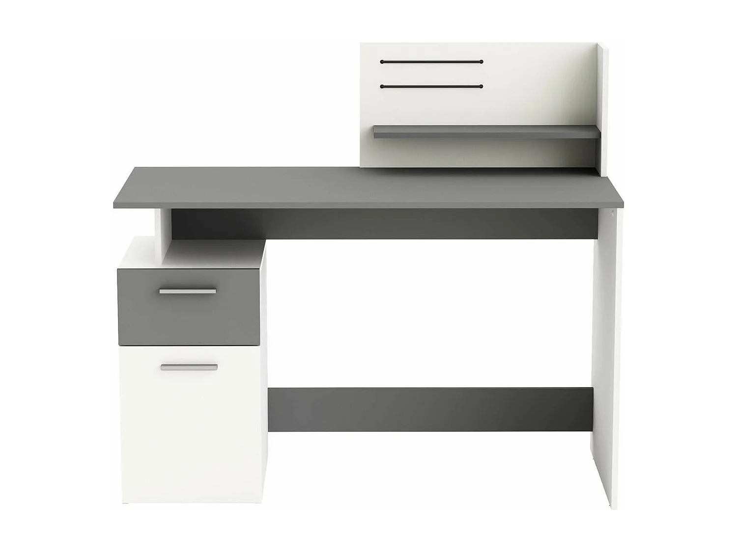 Bureau 1 Porte et 1 Tiroir, Décor Gris et Blanc L121,5 cm - Platon