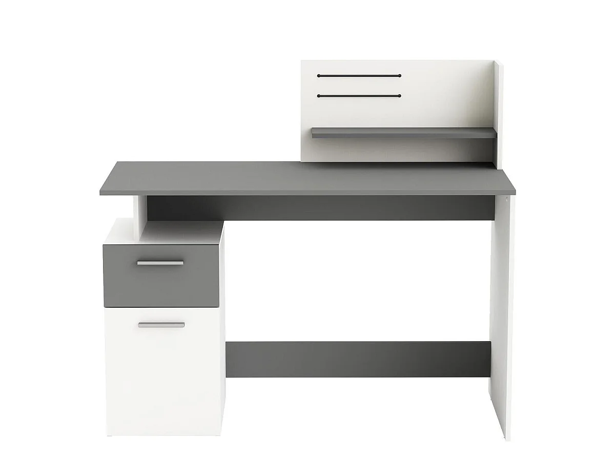 Biurko z 1 drzwiczkami i 1 szufladą, dekor szaro-biały, dł. 121,5 cm - Platon