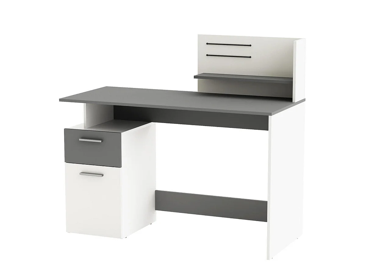 Biurko z 1 drzwiczkami i 1 szufladą, dekor szaro-biały, dł. 121,5 cm - Platon