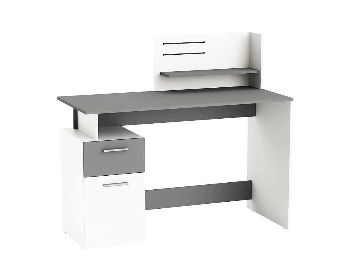 Biurko z 1 drzwiczkami i 1 szufladą, dekor szaro-biały, dł. 121,5 cm - Platon