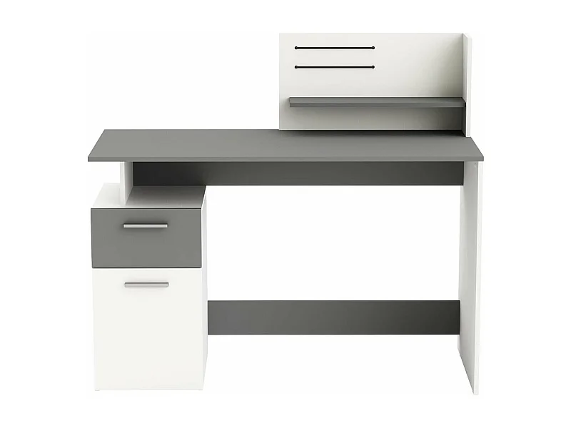 Bureau 1 Porte et 1 Tiroir, Décor Gris et Blanc L121,5 cm - Platon