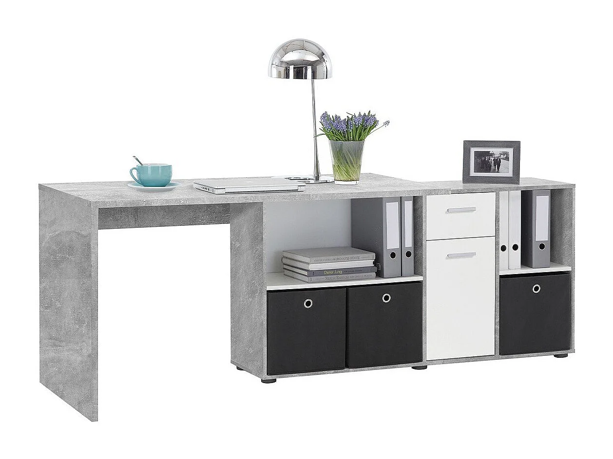 Bureau d'Angle Modulable avec Caisson, Tiroir et Étagères de Rangements - Lex