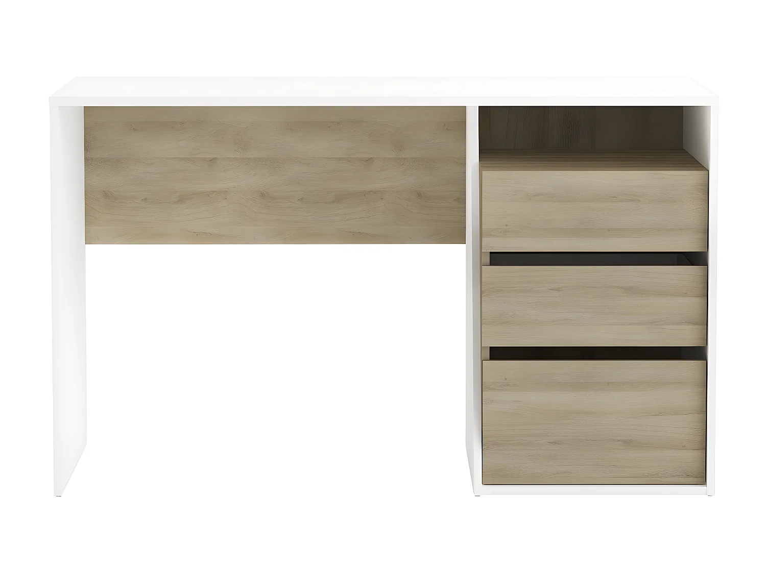 Bureau 3 Tiroirs décor bois et blanc L127 cm - Jefferson