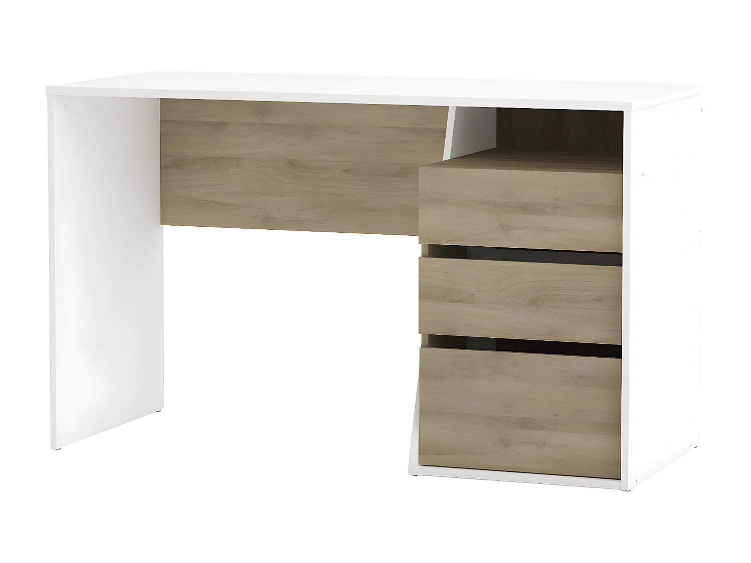 Bureau 3 Tiroirs décor bois et blanc L127 cm - Jefferson
