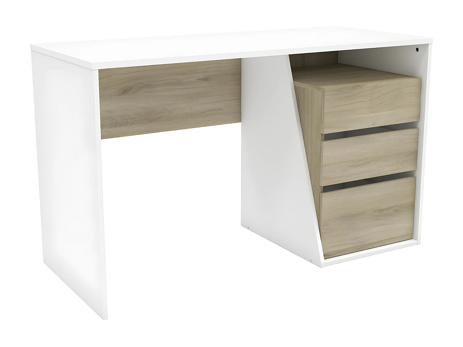 Bureau 3 Tiroirs décor bois et blanc L127 cm - Jefferson
