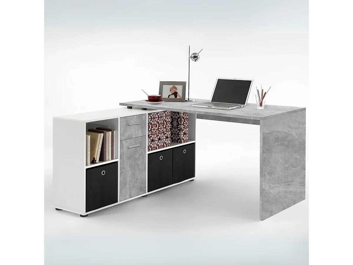 Bureau d'Angle Modulable avec Caisson, Tiroir et Étagères de Rangements - Lex