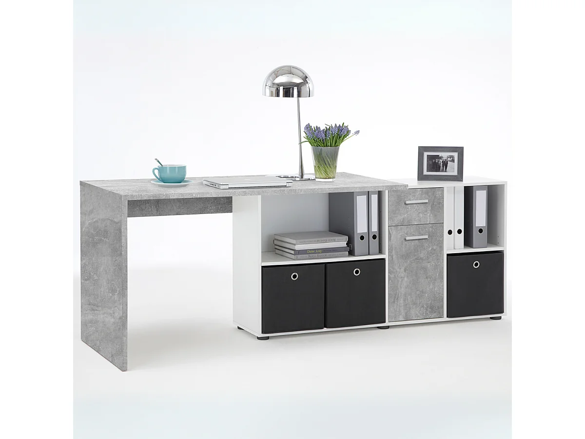 Bureau d'Angle Modulable avec Caisson, Tiroir et Étagères de Rangements - Lex