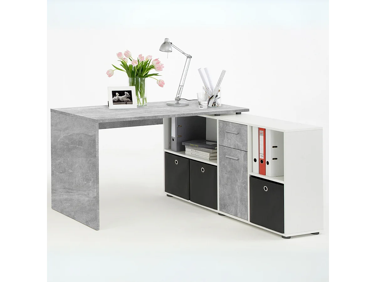 Bureau d'Angle Modulable avec Caisson, Tiroir et Étagères de Rangements - Lex