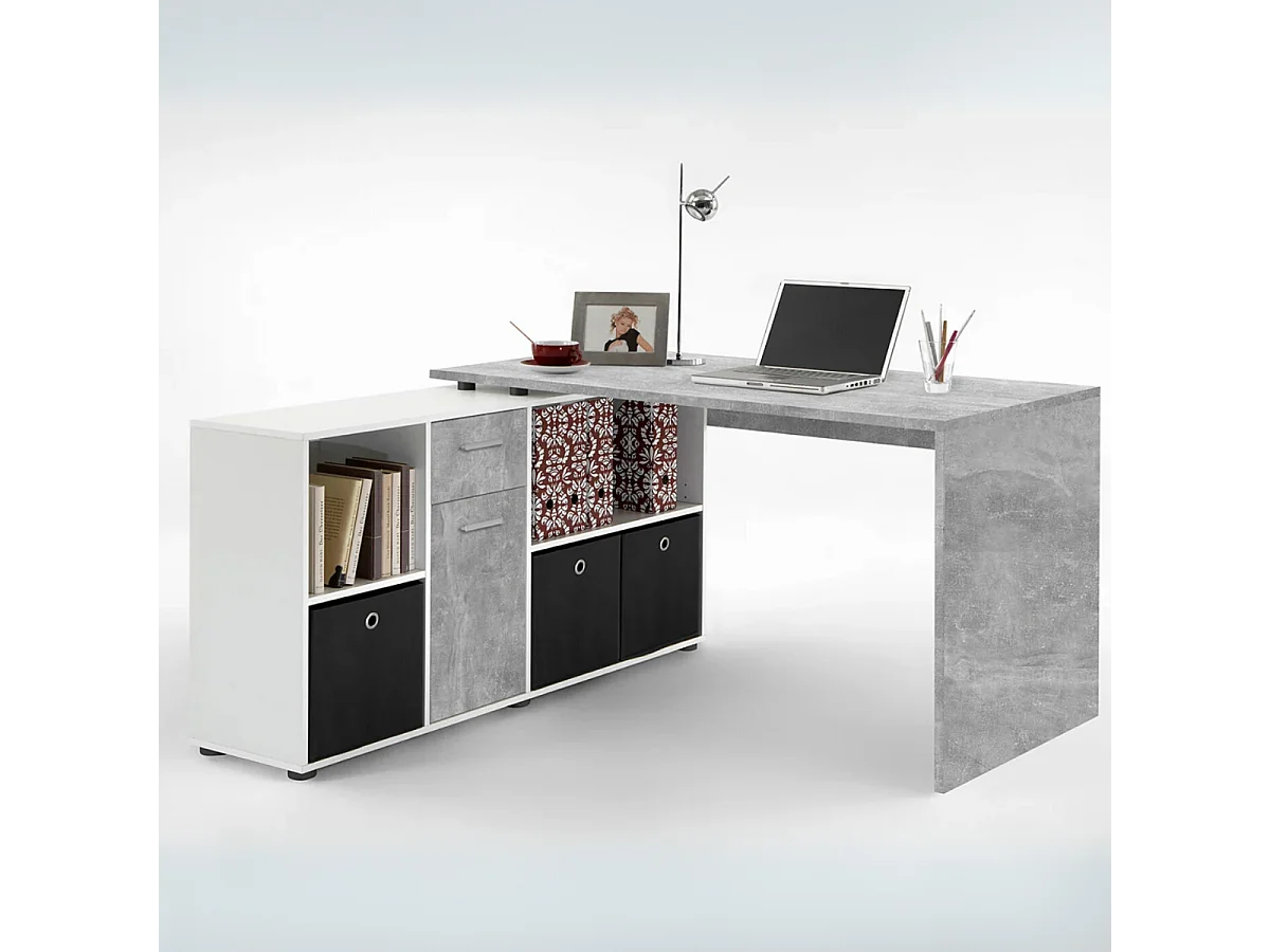 Bureau d'Angle Modulable avec Caisson, Tiroir et Étagères de Rangements - Lex