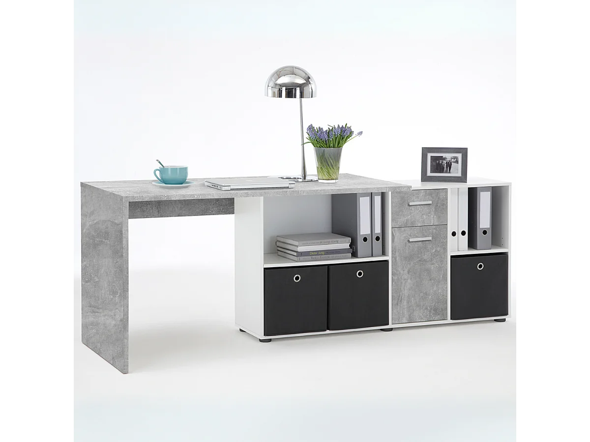Bureau d'Angle Modulable avec Caisson, Tiroir et Étagères de Rangements - Lex