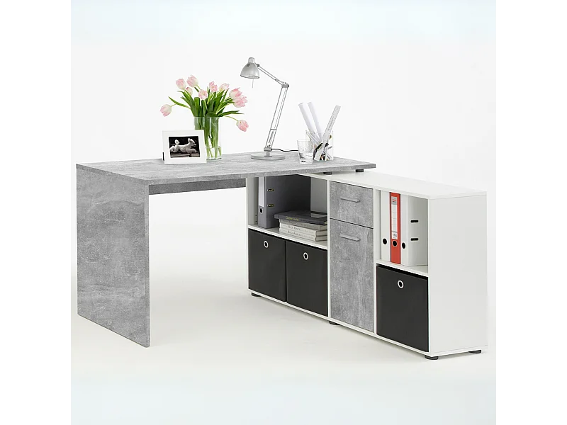 Bureau d'Angle Modulable avec Caisson, Tiroir et Étagères de Rangements - Lex