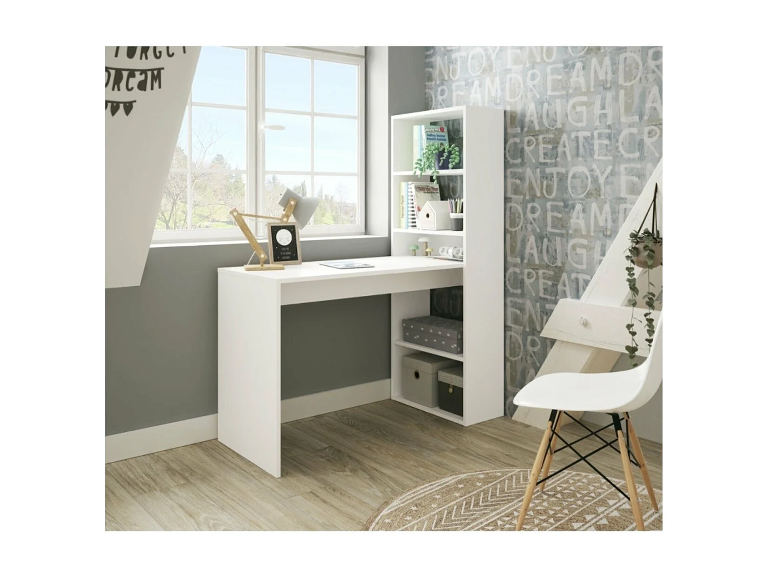 Umkehrbarer Schreibtisch mit Regal - L120 cm