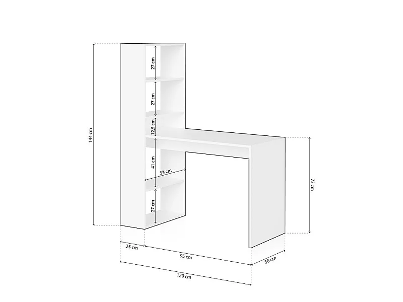 Bureau réversible avec étagère de rangement - L120 cm
