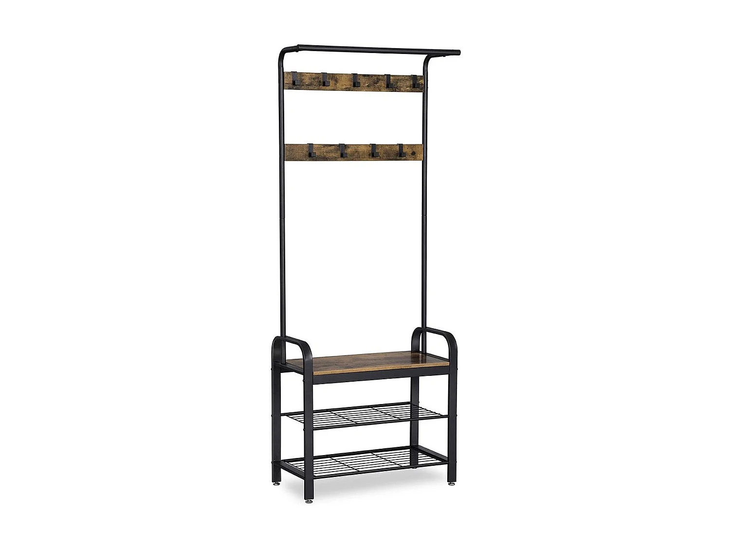 VASAGLE Frakkestativ, frakkestativ med bænk til skoopbevaring, 4-i-1-design, med 9 aftagelige kroge, en tøjstang, til gang, indgang, 33,7 x 77 x 183 cm,