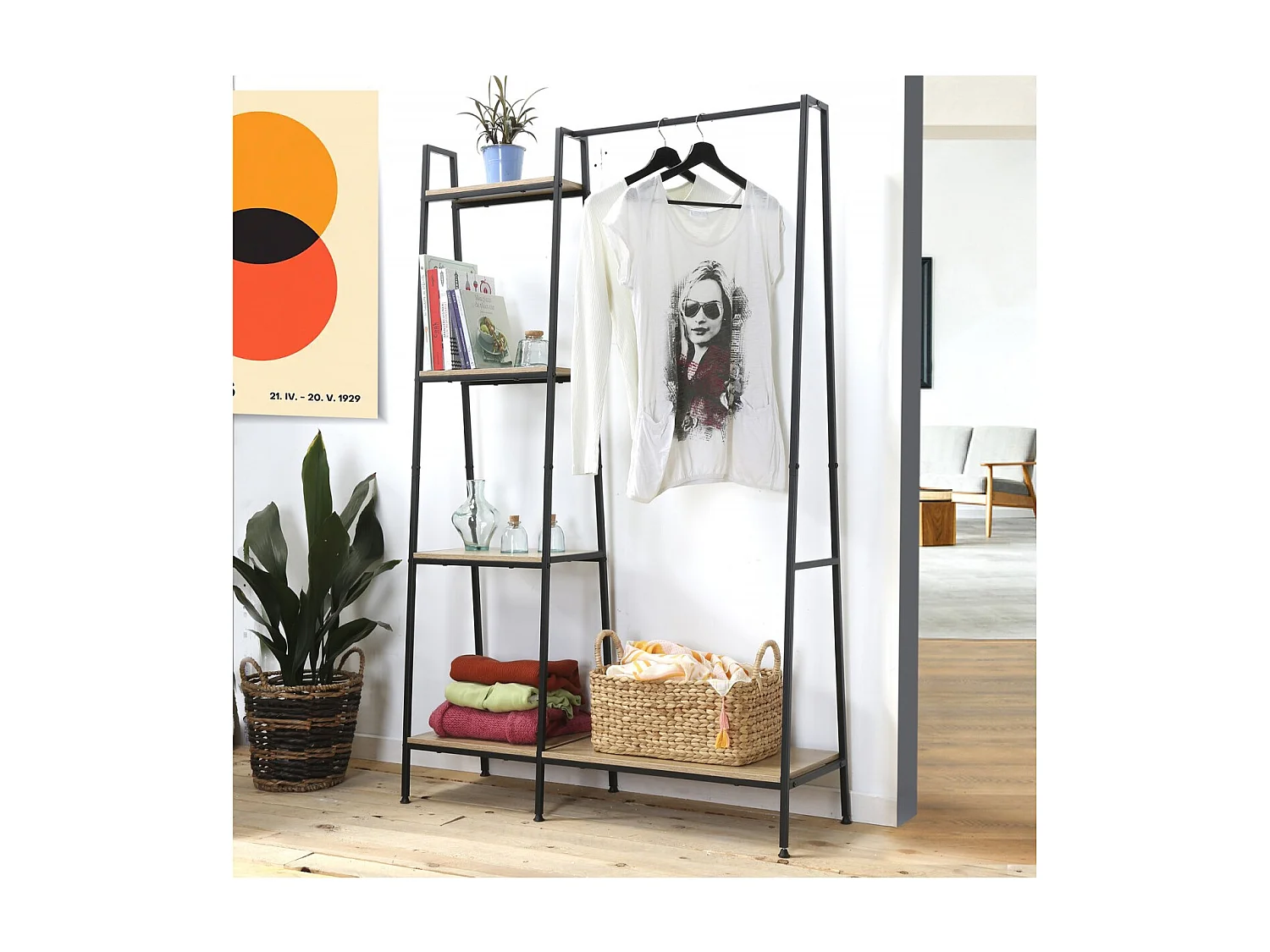 Armario abierto industrial con 1 estante inferior y 4 baldas - LEXIE