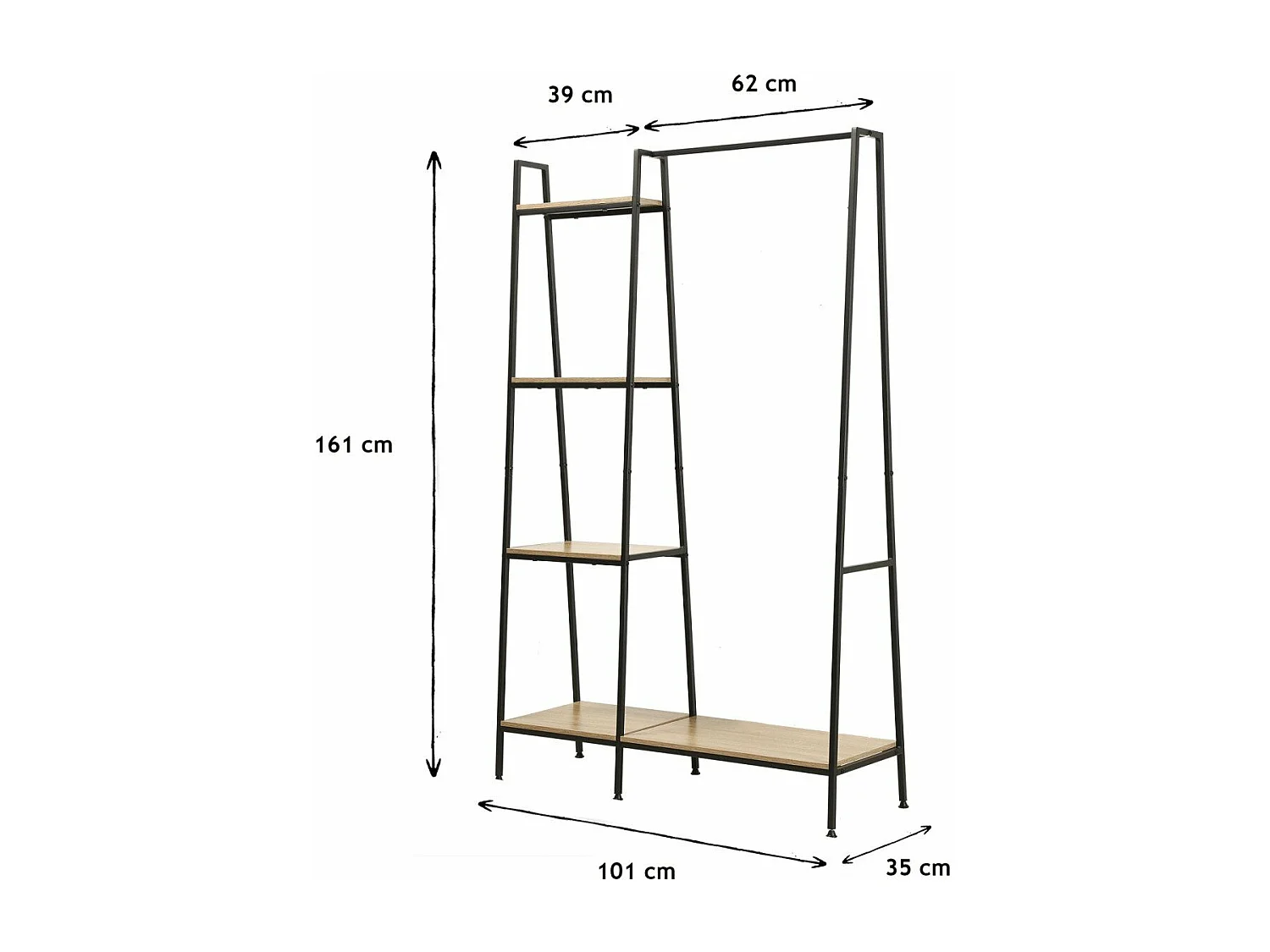 Armario abierto industrial con 1 estante inferior y 4 baldas - LEXIE