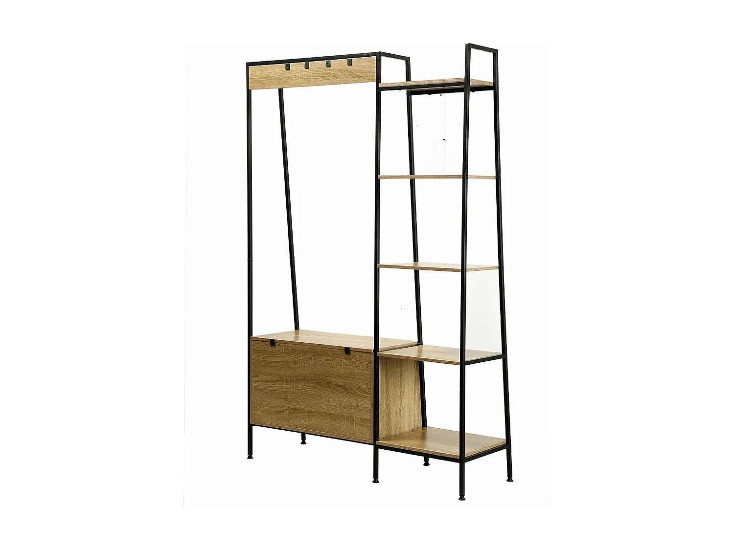 Armario abierto 5 estantes con baúl zapatero y colgadores - LEXIE