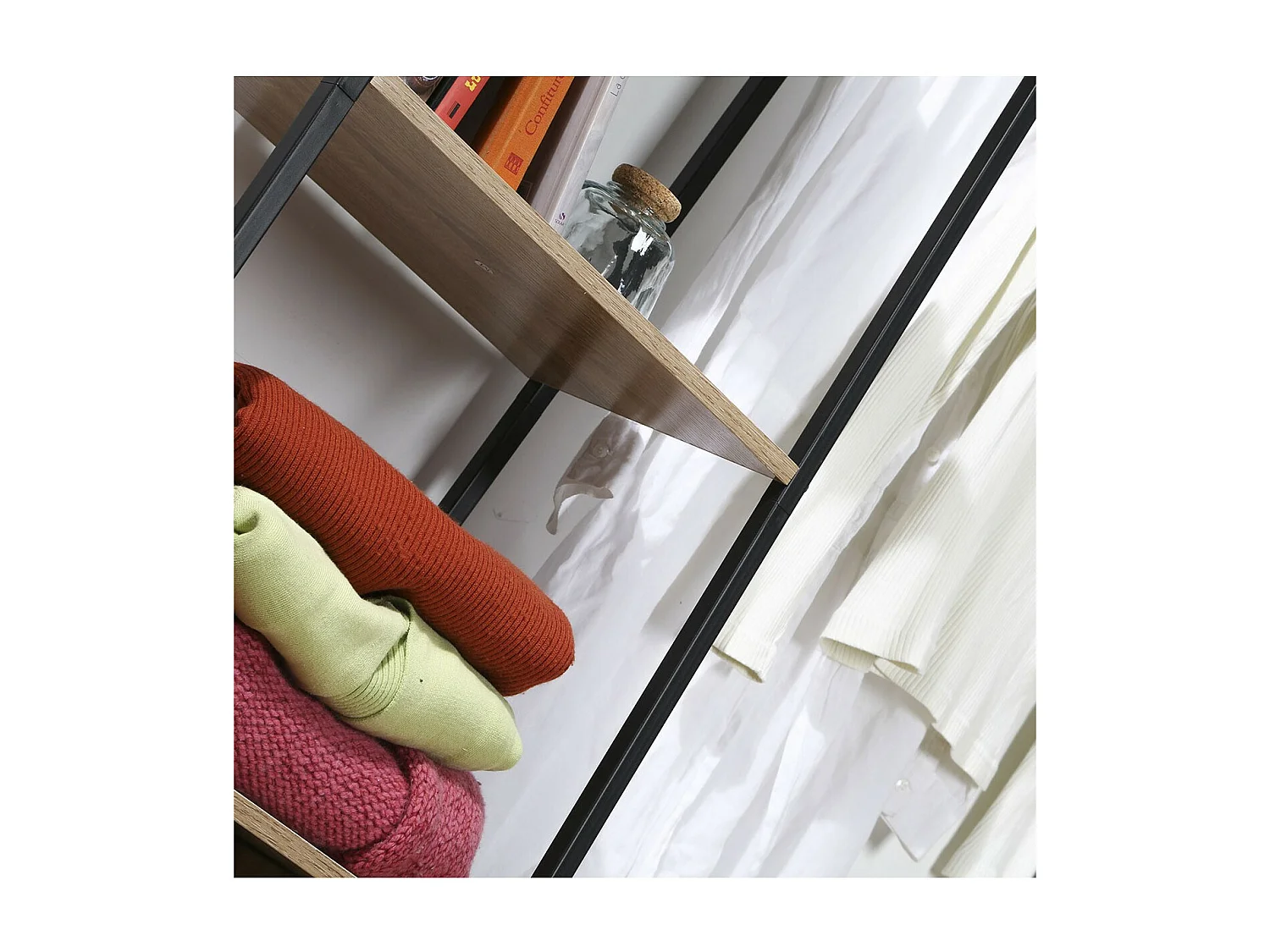 Armario abierto 5 estantes con baúl zapatero y colgadores - LEXIE