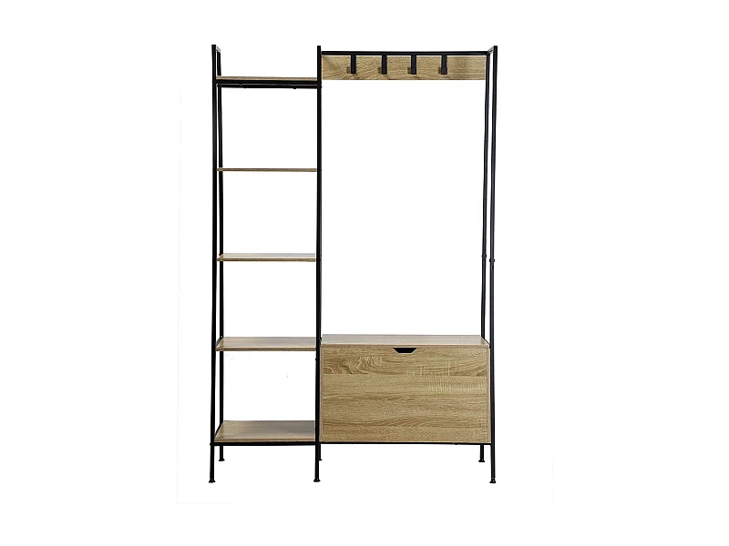 Penderie 5 Étagères avec coffre à chaussures et patères - LEXIE