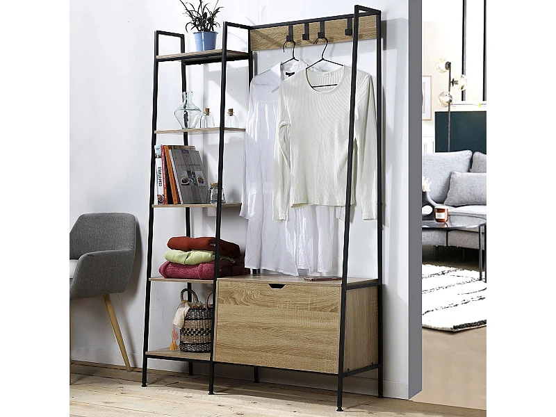 Armadio a 5 ripiani con scarpiera e 4 ganci - LEXIE