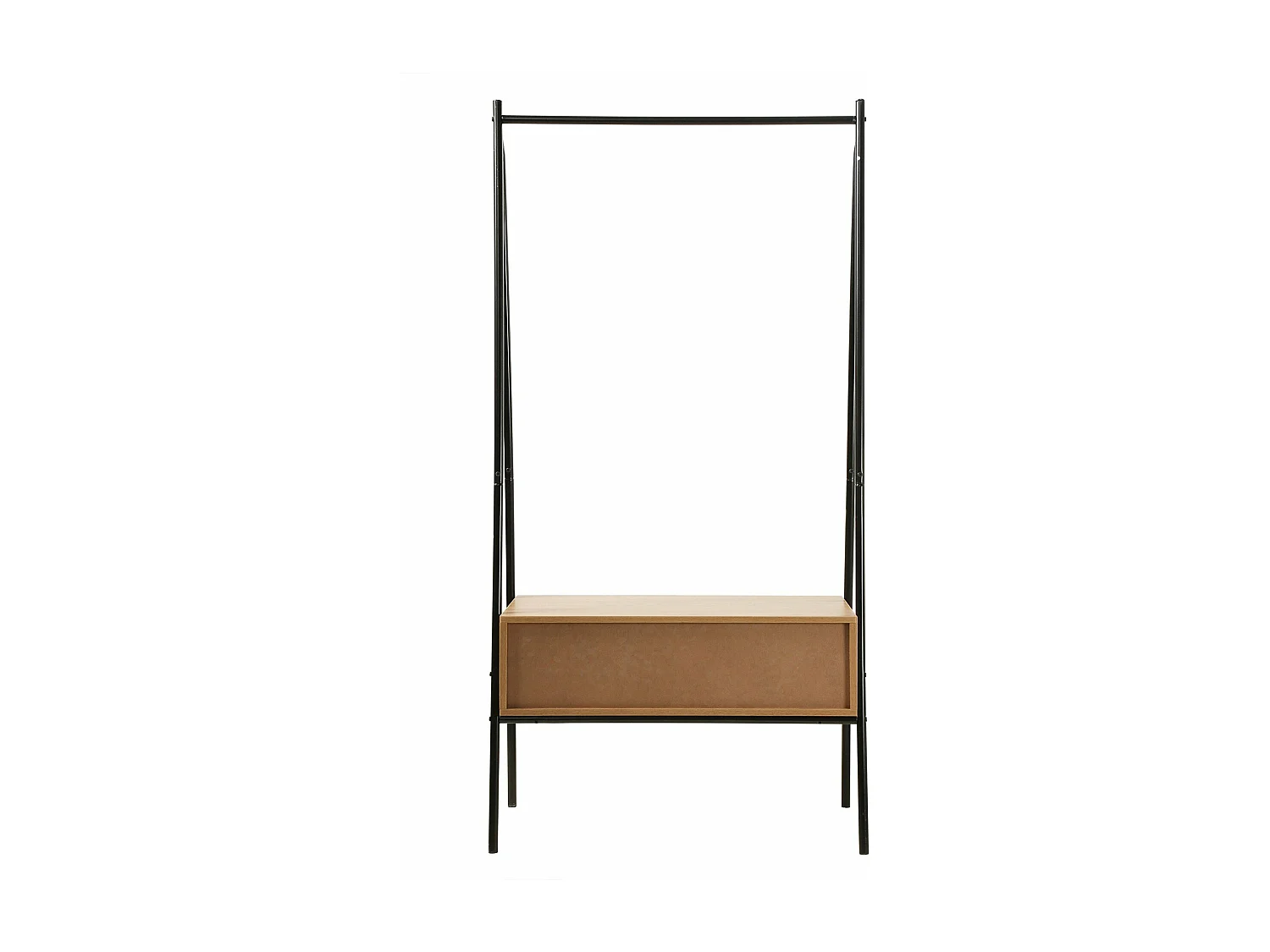 Armario abierto de metal negro con 1 cajón acabado roble 170 cm