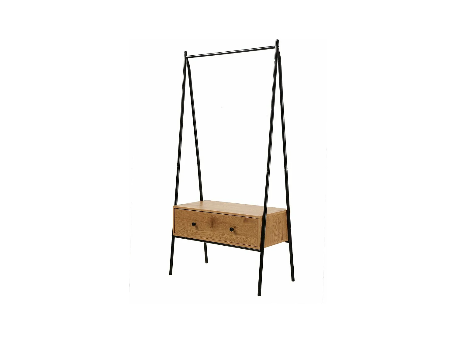Penderie en métal Noir avec 1 Tiroir décor Chêne H170cm - JILL