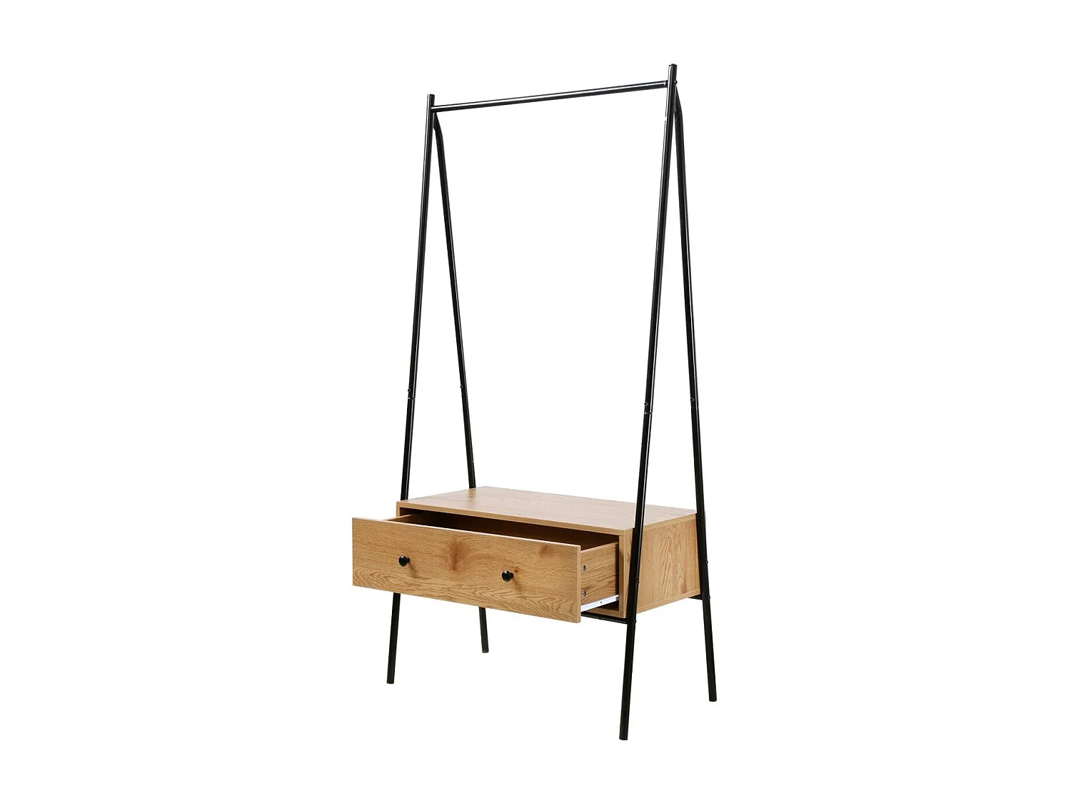 Penderie en métal Noir avec 1 Tiroir décor Chêne H170cm - JILL