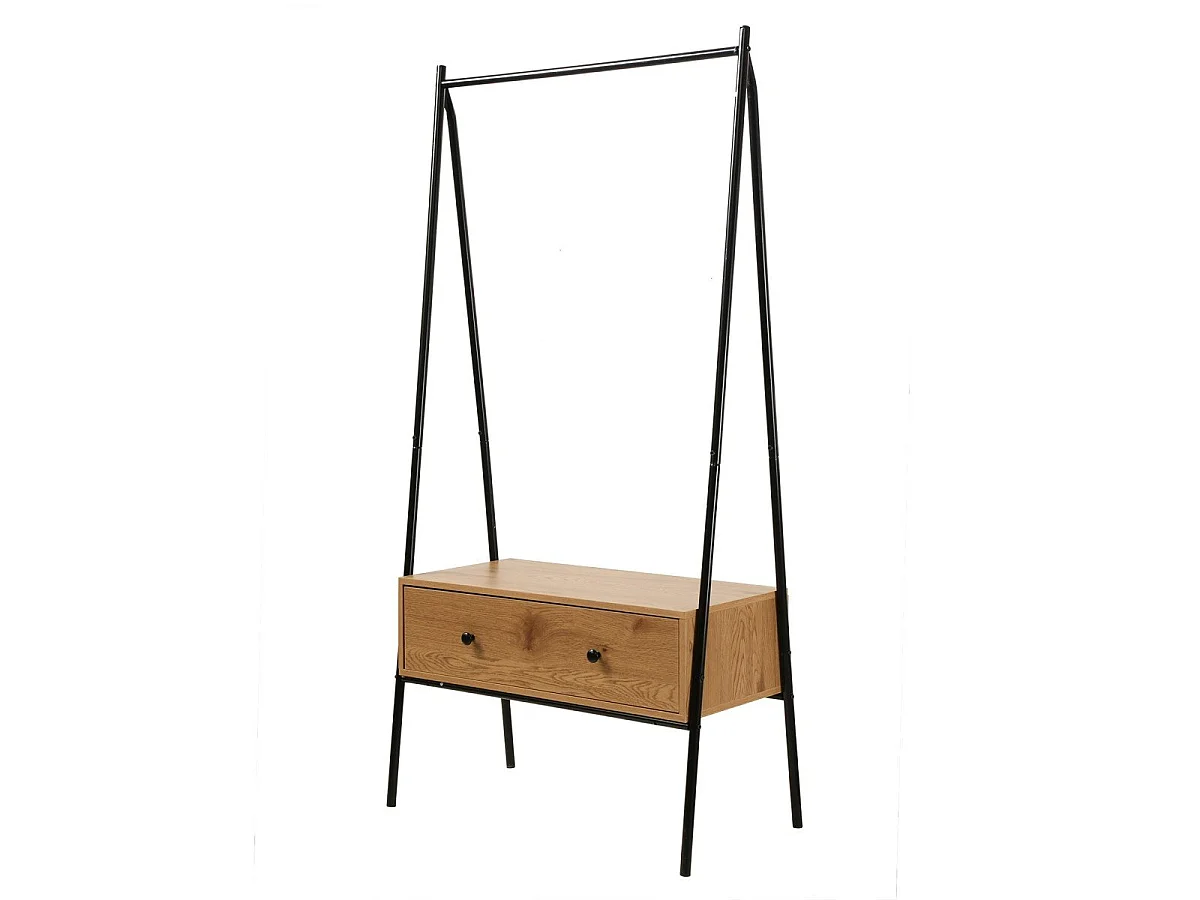Penderie en métal Noir avec 1 Tiroir décor Chêne H170cm - JILL