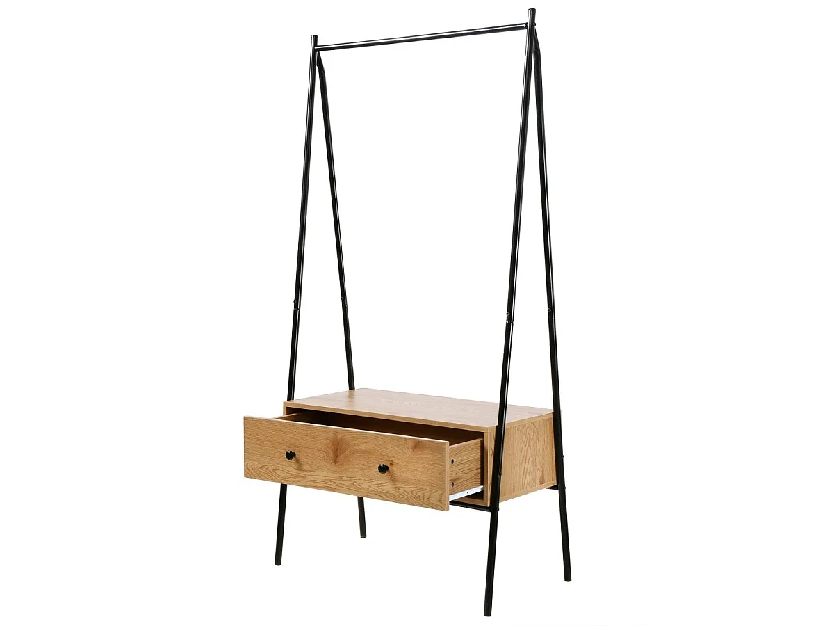 Penderie en métal Noir avec 1 Tiroir décor Chêne H170cm - JILL