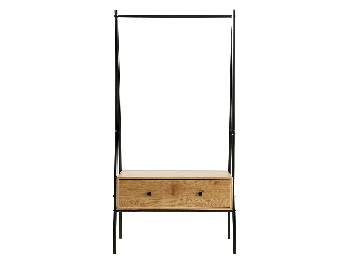 Penderie en métal Noir avec 1 Tiroir décor Chêne H170cm - JILL