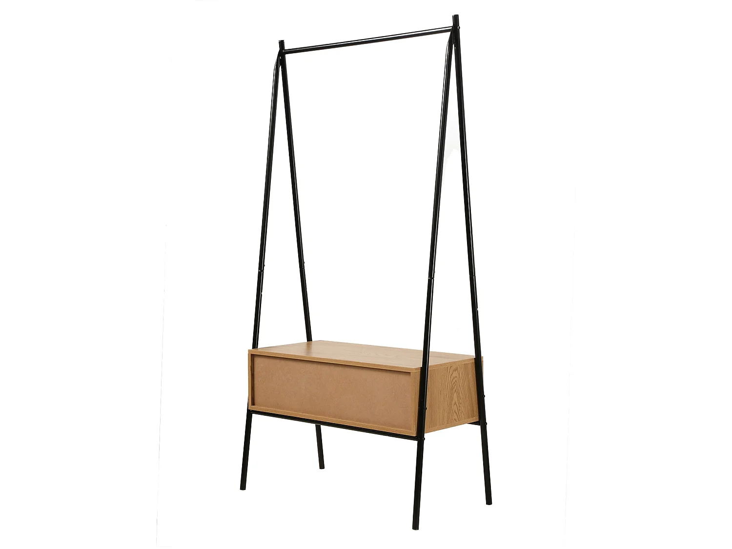 Penderie en métal Noir avec 1 Tiroir décor Chêne H170cm - JILL