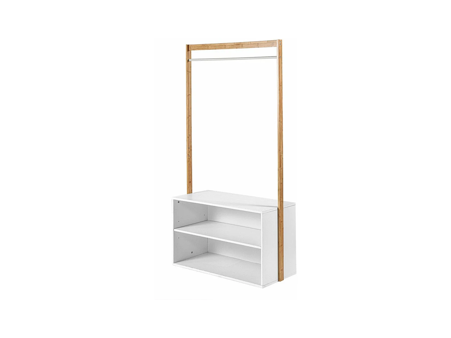Garderobenständer mit Stauraum - Weißdekor und Bamboo - L90 cm