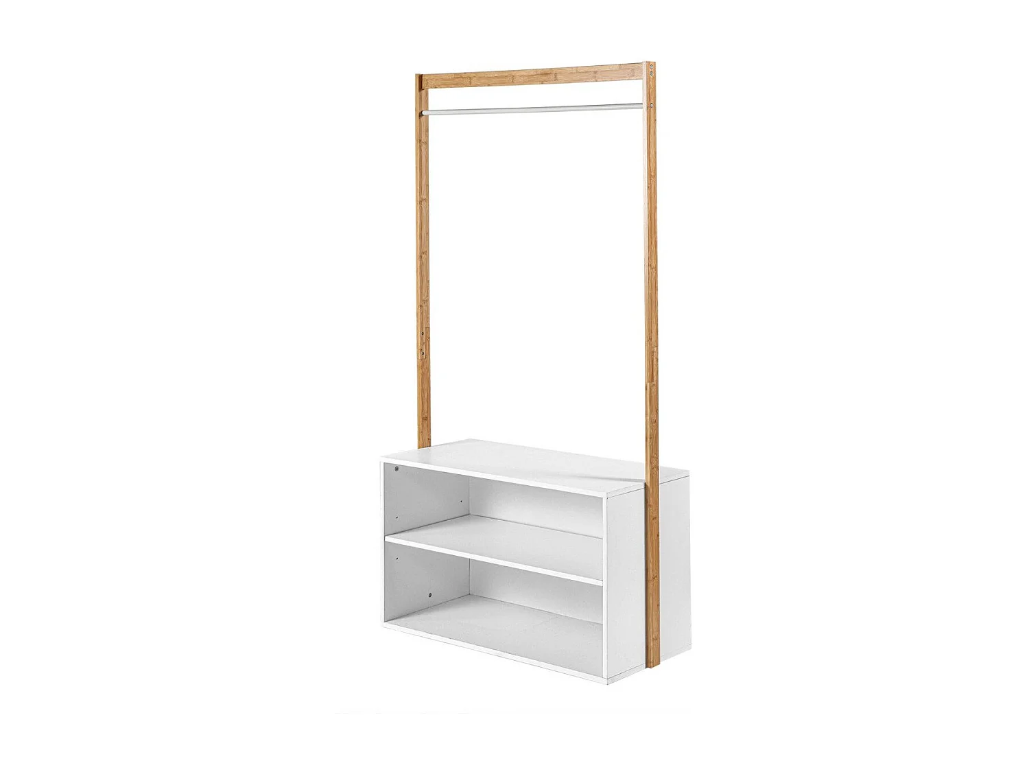 Garderobenständer mit Stauraum - Weißdekor und Bamboo - L90 cm