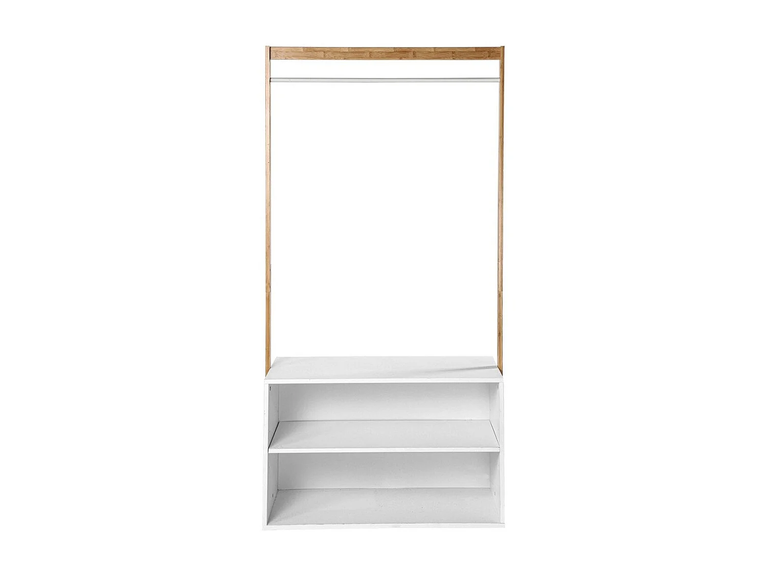 Garderobenständer mit Stauraum - Weißdekor und Bamboo - L90 cm