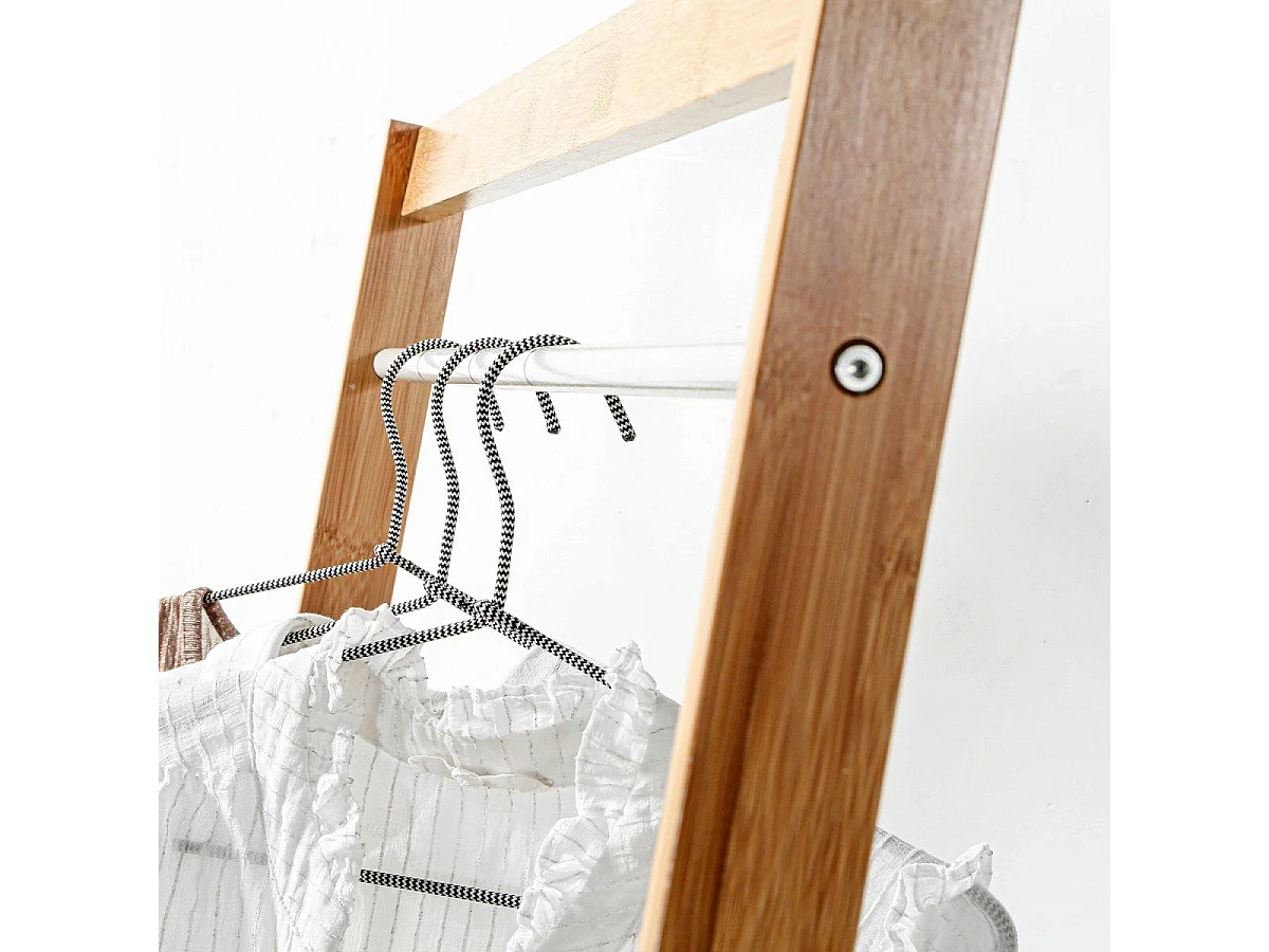 Garderobenständer mit Stauraum - Weißdekor und Bamboo - L90 cm
