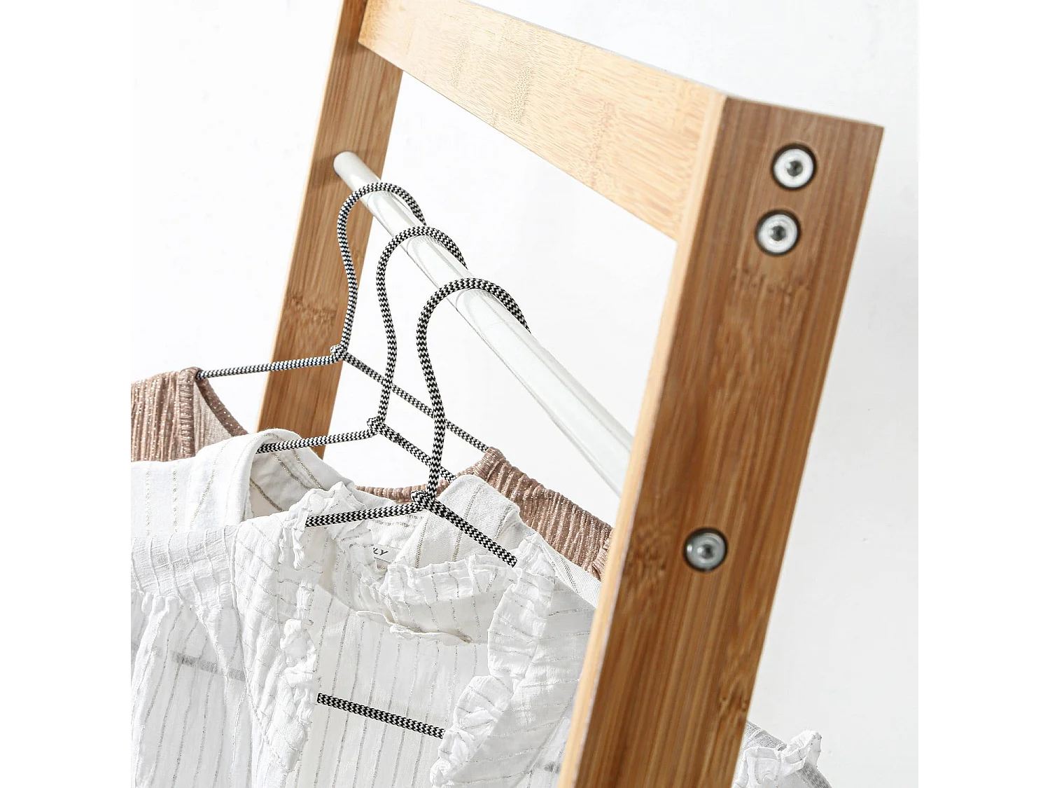 Garderobenständer mit Stauraum - Weißdekor und Bamboo - L90 cm