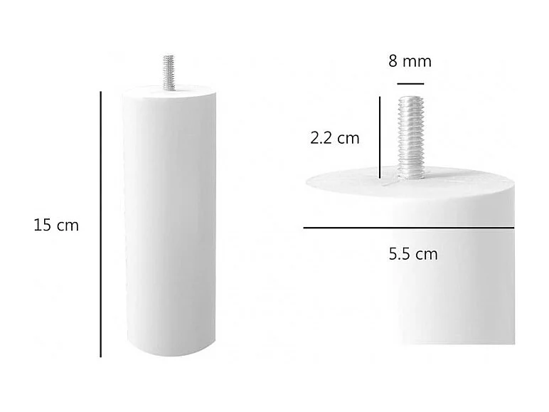 Lot de 4 pieds de meuble blanc 15x6 rond bois de hêtre - PIEDS DE LIT