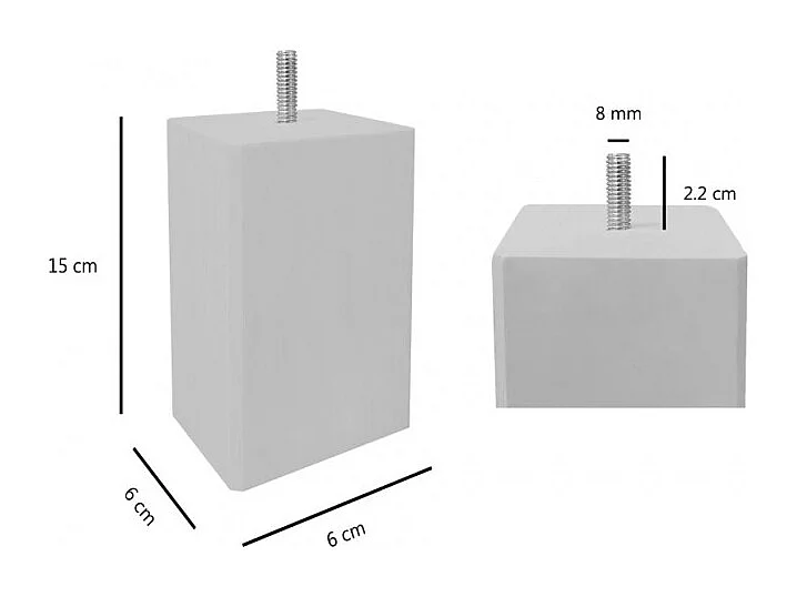 Lot de 4 pieds de meuble gris 15x6 carré bois de hêtre - PIEDS DE LIT