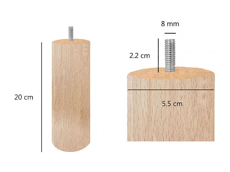 Lot de 4 pieds de meuble 20x6 bois et vernis naturel - PIEDS DE LIT