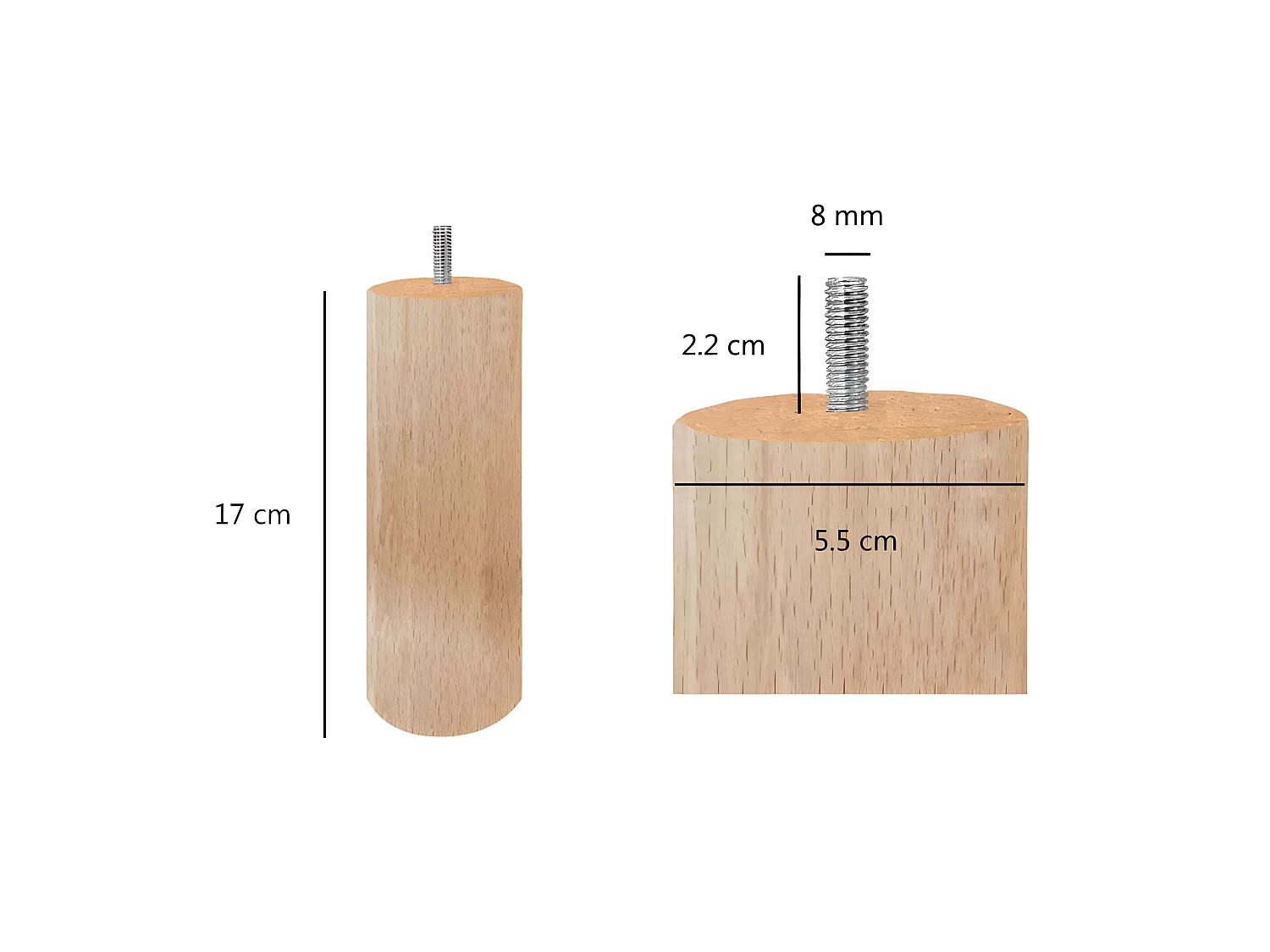 Lot 4 pieds de meuble en bois H.17 x D.6 et 2 roulettes - PIEDS DE LIT