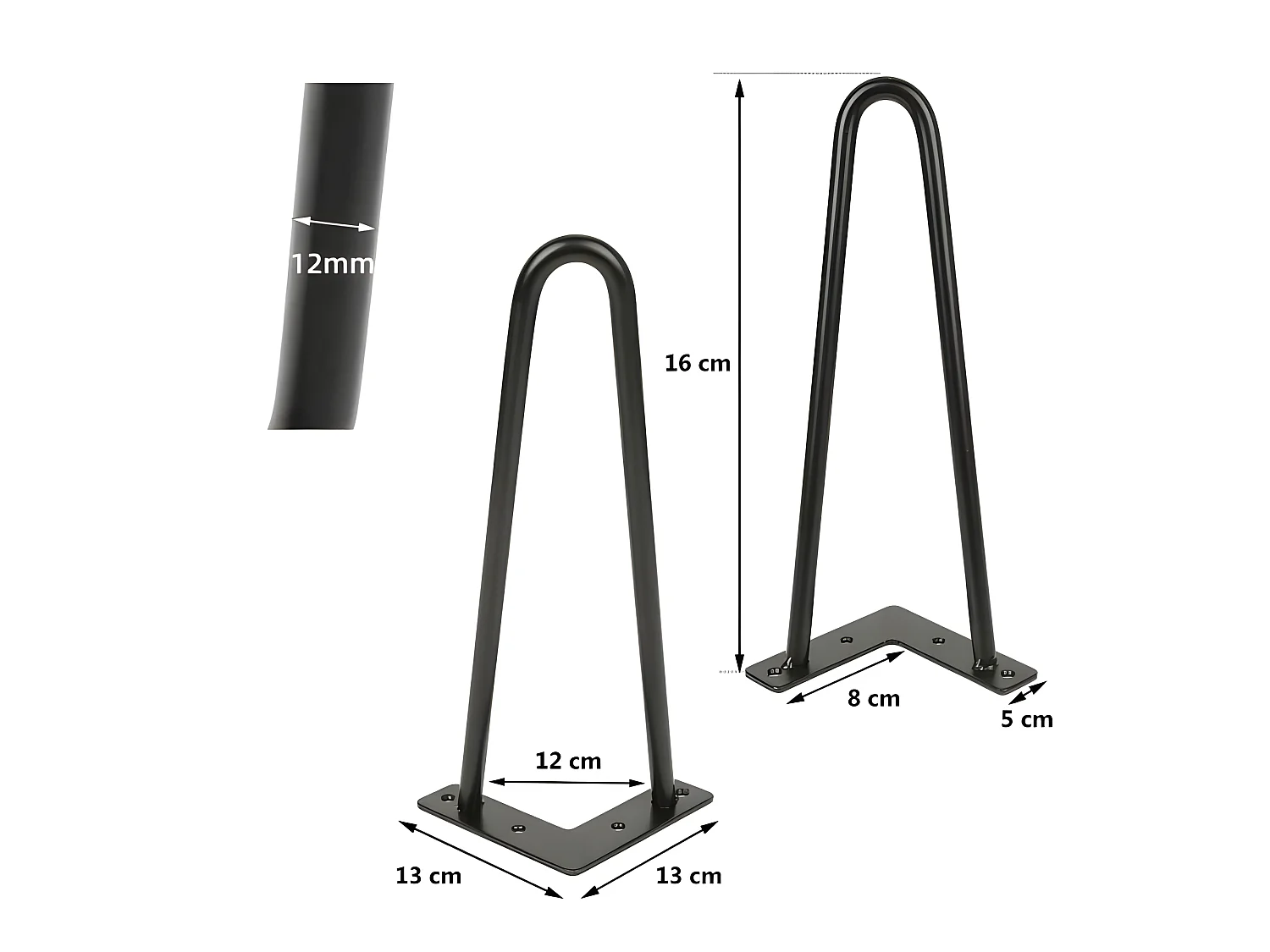 Lot de 4 pieds de meuble H.16 cm x L.12 cm filaire en métal noir mat