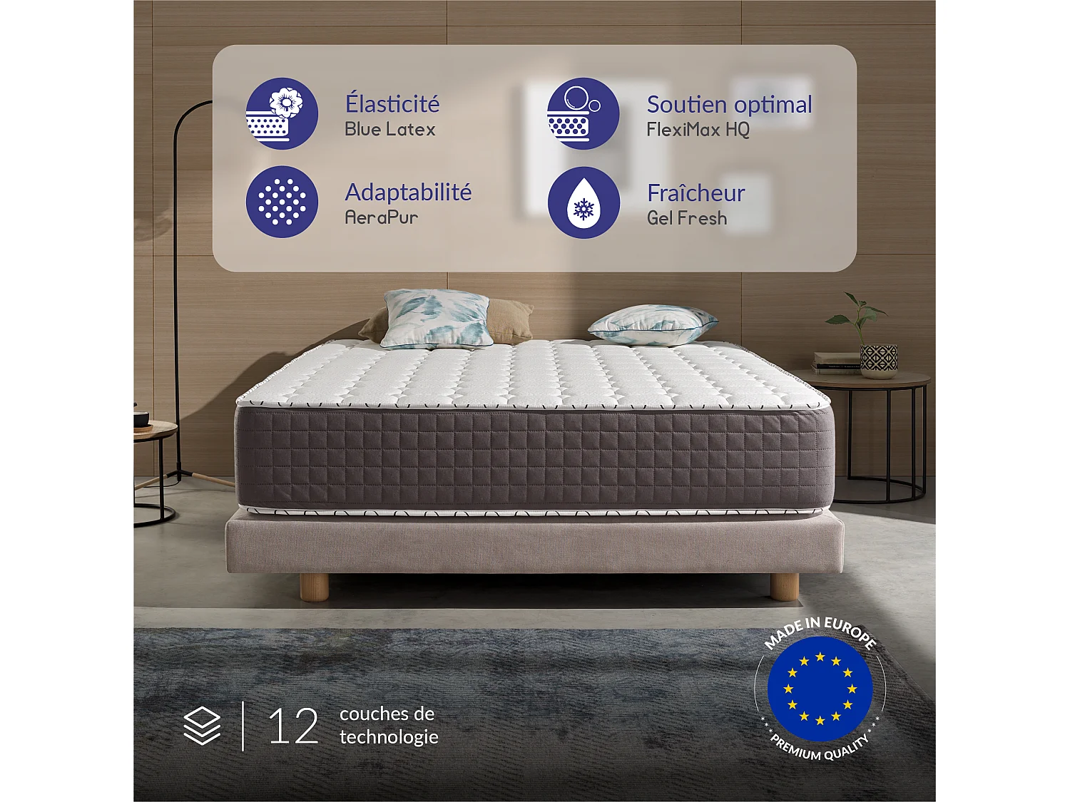 Naturalex - Matelas Extrafresh 160x190 cm - Mousse à mémoire de forme HR - Soutien Blue Latex - Très épais 30 cm, 7 Zones, 2 faces été, hiver - Tissu Respirant