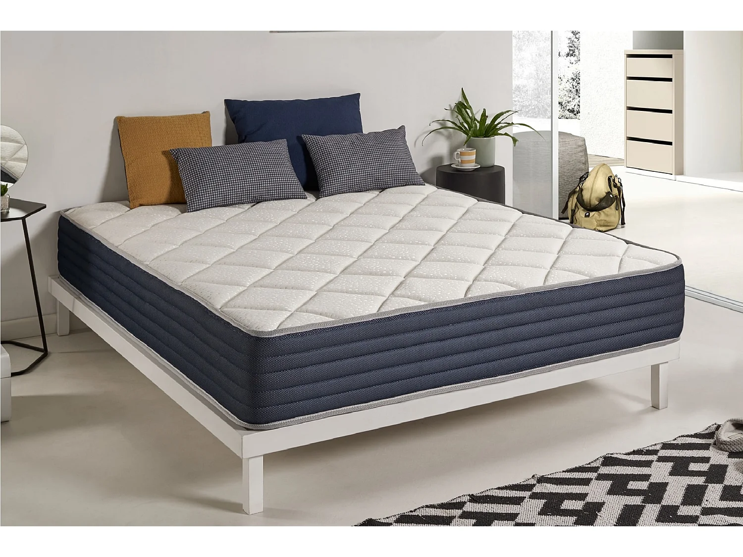 Naturalex - Matelas Sensoria 140x190 cm - Mousse à mémoire de forme HR - Soutien Blue Latex - Très Épais 25 cm, 7 Zones, Antibactérien - Réversible été, hiver