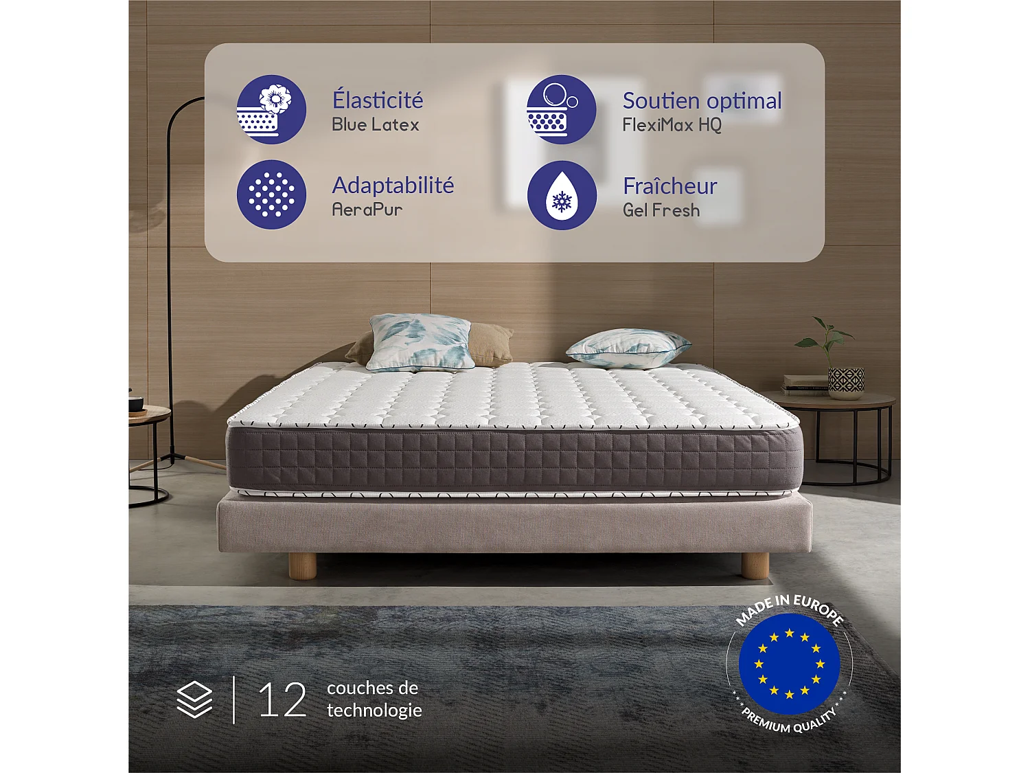 Naturalex - Matelas Extrafresh 160x200 cm - Mousse à mémoire de forme HR - Soutien Blue Latex - 7 Zones, Tissu Respirant, Réversible été, hiver - Haute Qualité