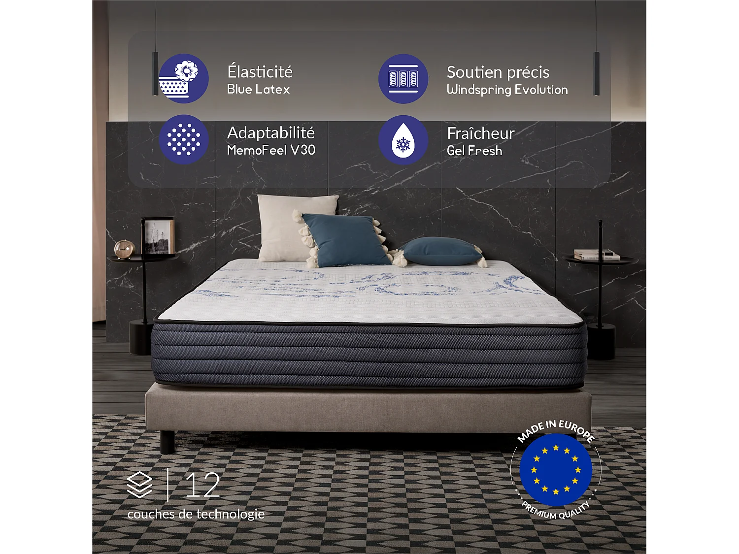 Naturalex - Matelas Perfectsleep à ressorts ensachés 160x200 cm - Épais 30 cm - Visco Thermorégulateur - Tissu Premium - Haute Qualité - Respirabilité optimale