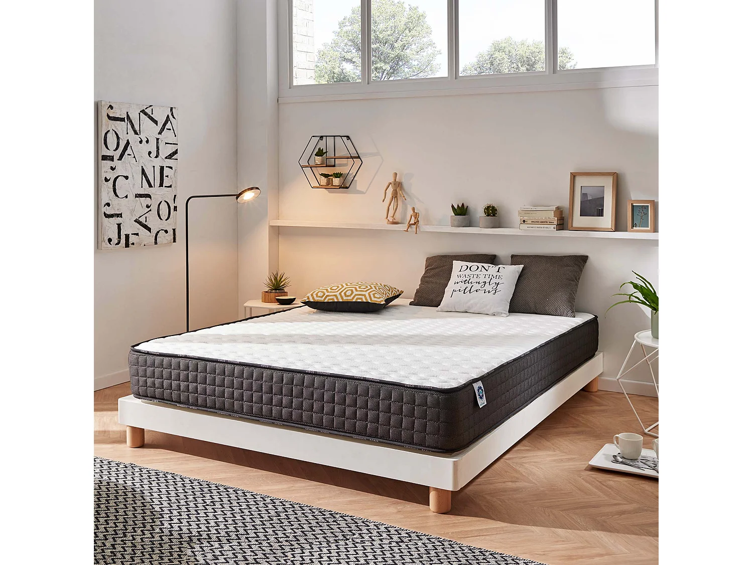 Naturalex - Matelas Titanium 90x190 cm - Mousse à mémoire de forme HR - Soutien Blue Latex - Très Épais 24 cm, 7 Zones, Antibactérien - Réversible été, hiver