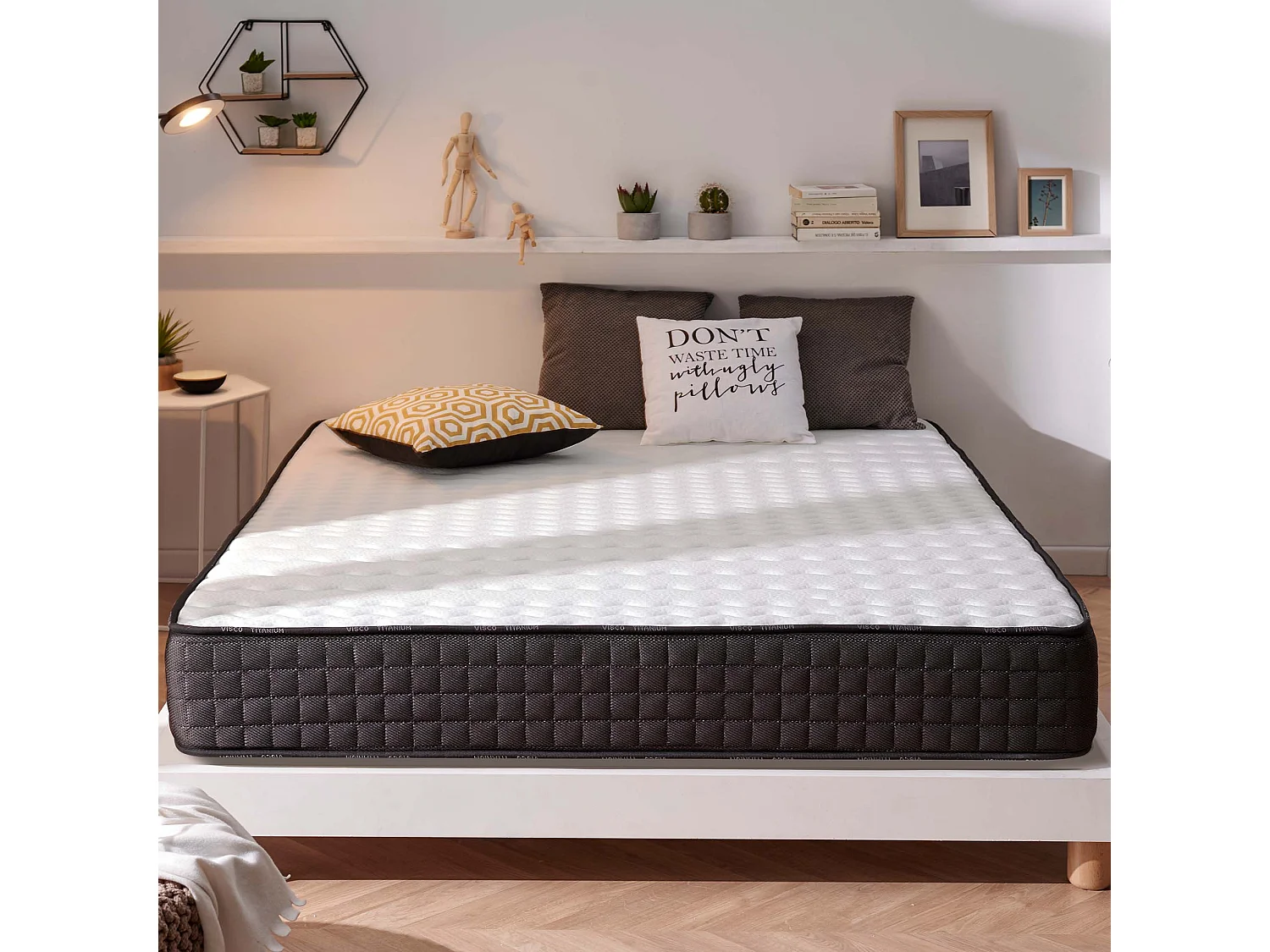 Naturalex - Matelas Titanium 70x190 cm - Mousse à mémoire de forme HR - Soutien Blue Latex - Très Épais 24 cm, 7 Zones, Antibactérien - Réversible été, hiver