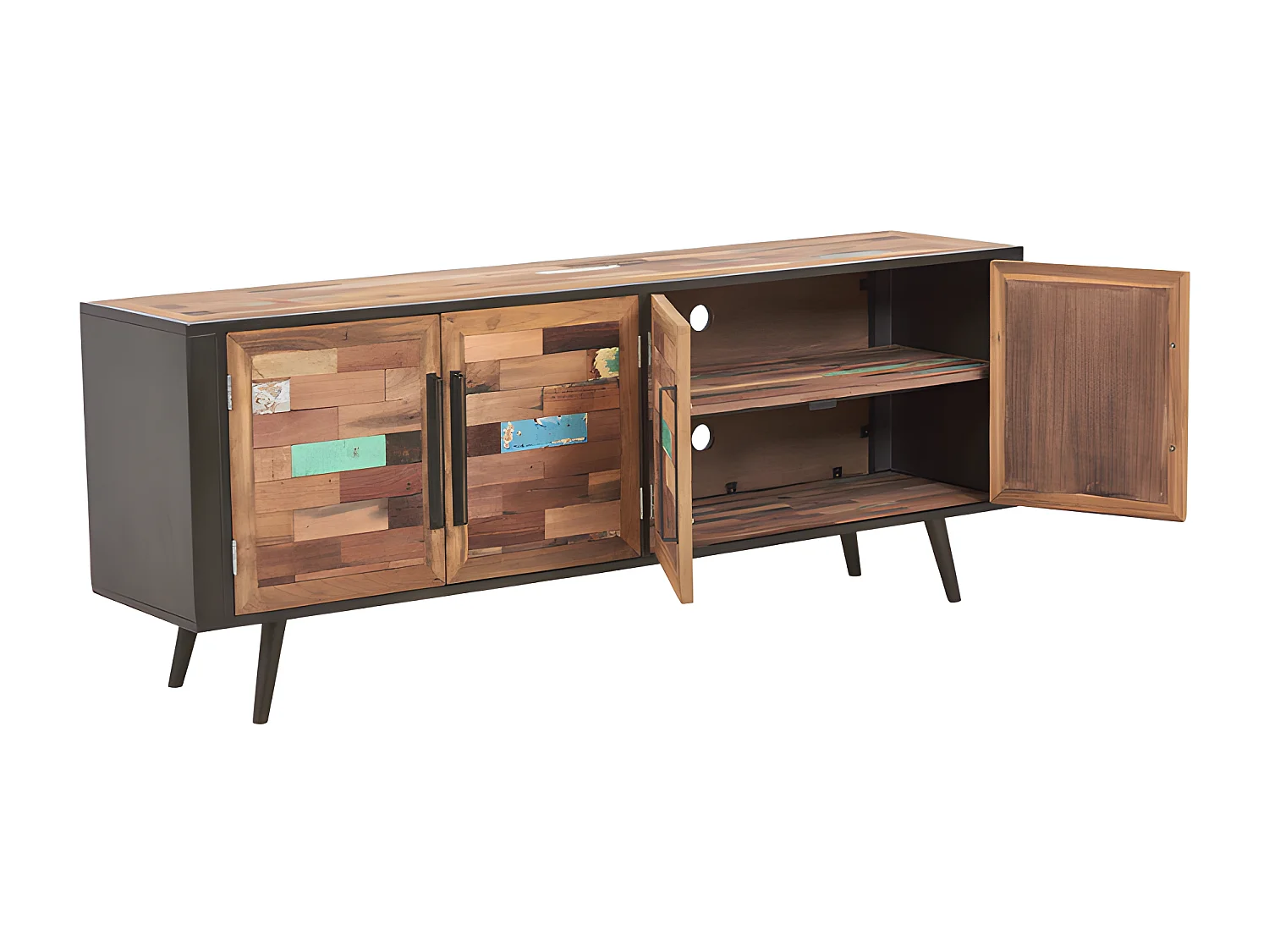 Soho buffet bas en bois de bateau recyclé - 4 portes en métal noir  - Style Industriel - L200