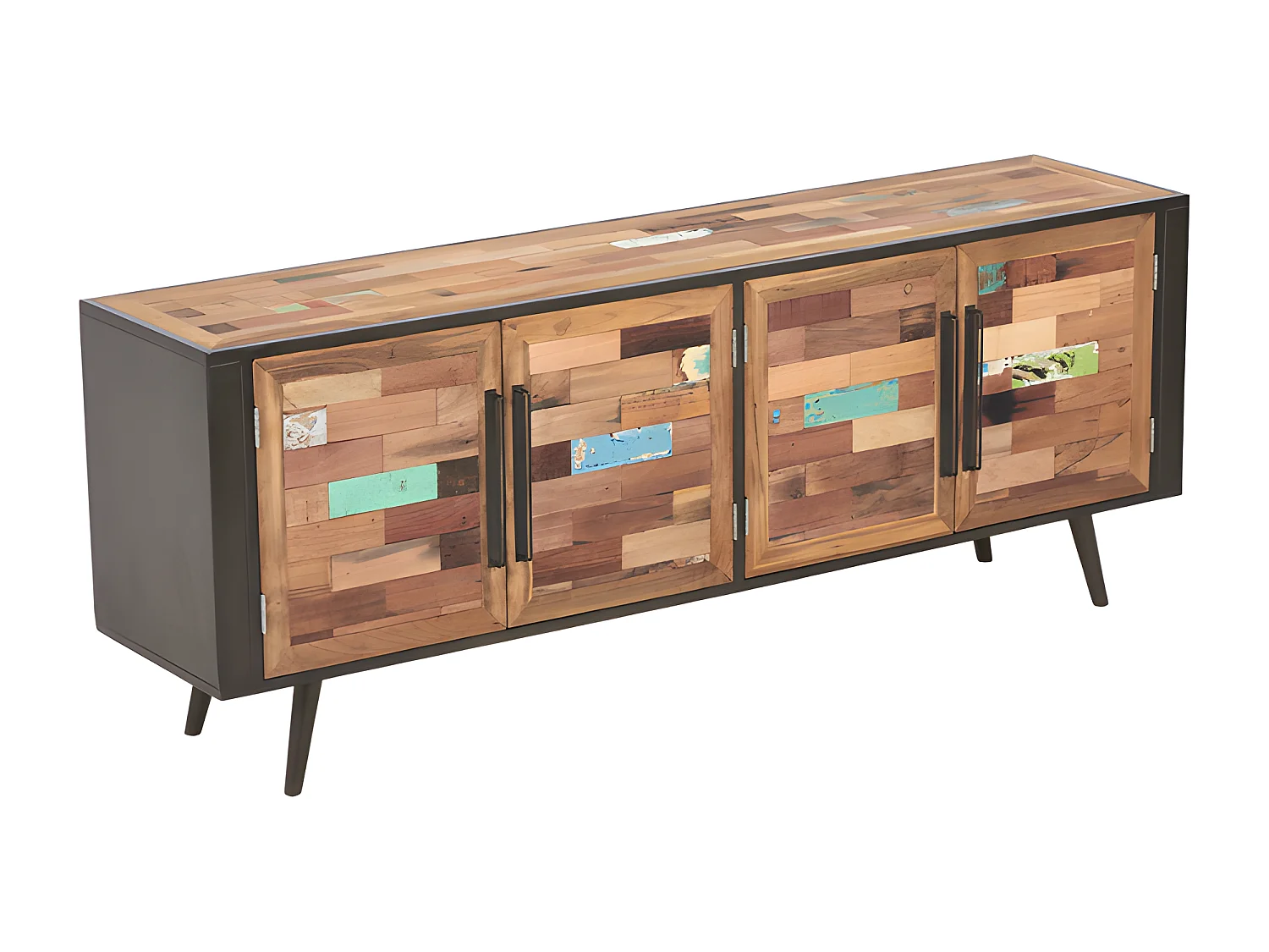 Soho buffet bas en bois de bateau recyclé - 4 portes en métal noir  - Style Industriel - L200