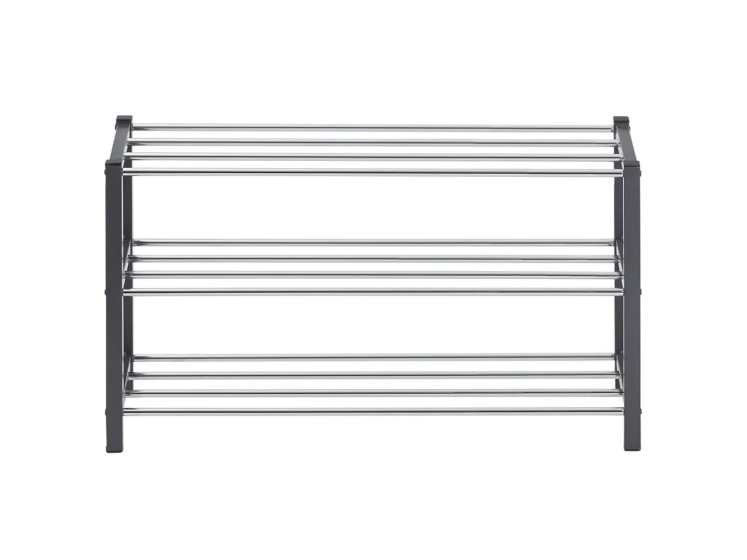 Étagère à chaussures DUBLIN rangement porte-chaussures avec 3 niveaux pour 12 paires en métal chromé et laqué gris